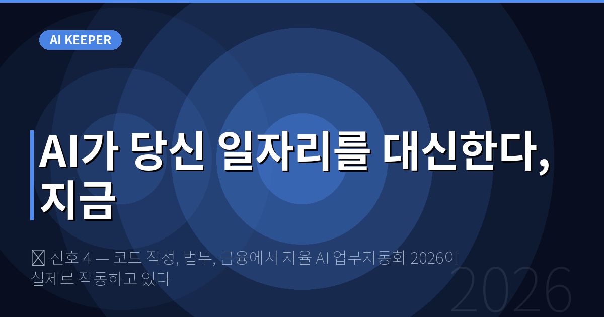 🔍 신호 4 — 코드 작성, 법무, 금융에서 자율 AI 업무자동화 2026이 실제로 작동하고 있다 — AI가 당신 일자리를 대신한다, 지금