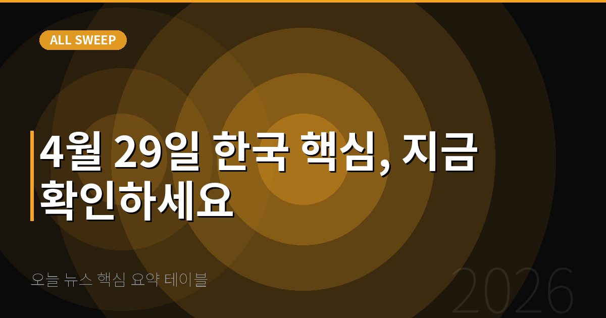 오늘 뉴스 핵심 요약 테이블 — 4월 29일 한국 핵심, 지금 확인하세요