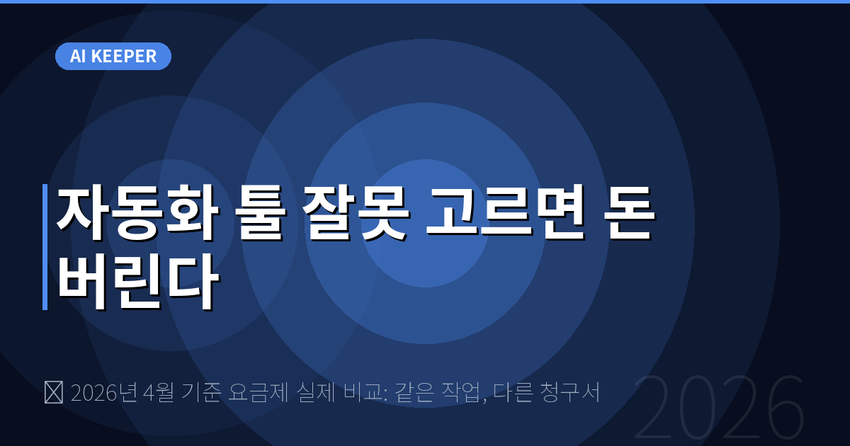 💰 2026년 4월 기준 요금제 실제 비교: 같은 작업, 다른 청구서 — 자동화 툴 잘못 고르면 돈 버린다